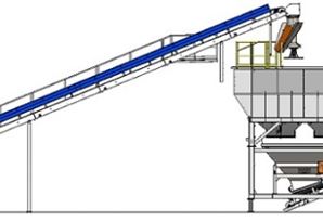 Central de concreto fixa IX CFP SMART em posição de trabalho utilizando sistema de carregamento com distribuidor rotativo.